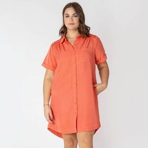 Devoted Short Sleeve Coral Button Up Shirt Dress Size Medium New
